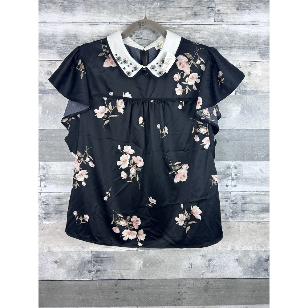 Faith & Joy Women's Medium Collared Short Sleeve Blouse